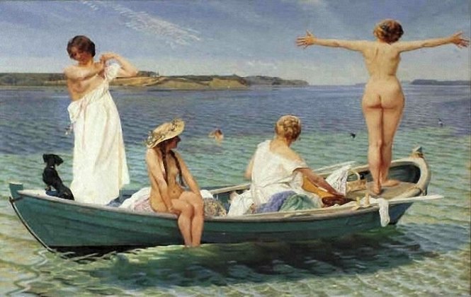 Harald_Slott-Møller Girls In A Green Rowing Boat On A Summer Day 1910